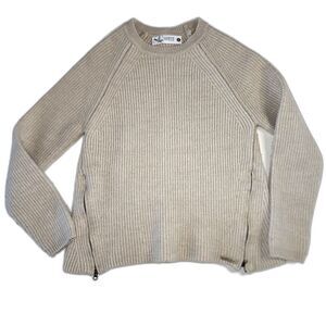 Carve Designs Beige Wool Blend Chunky Crewneck Sweater w/ Zippers Sz S
